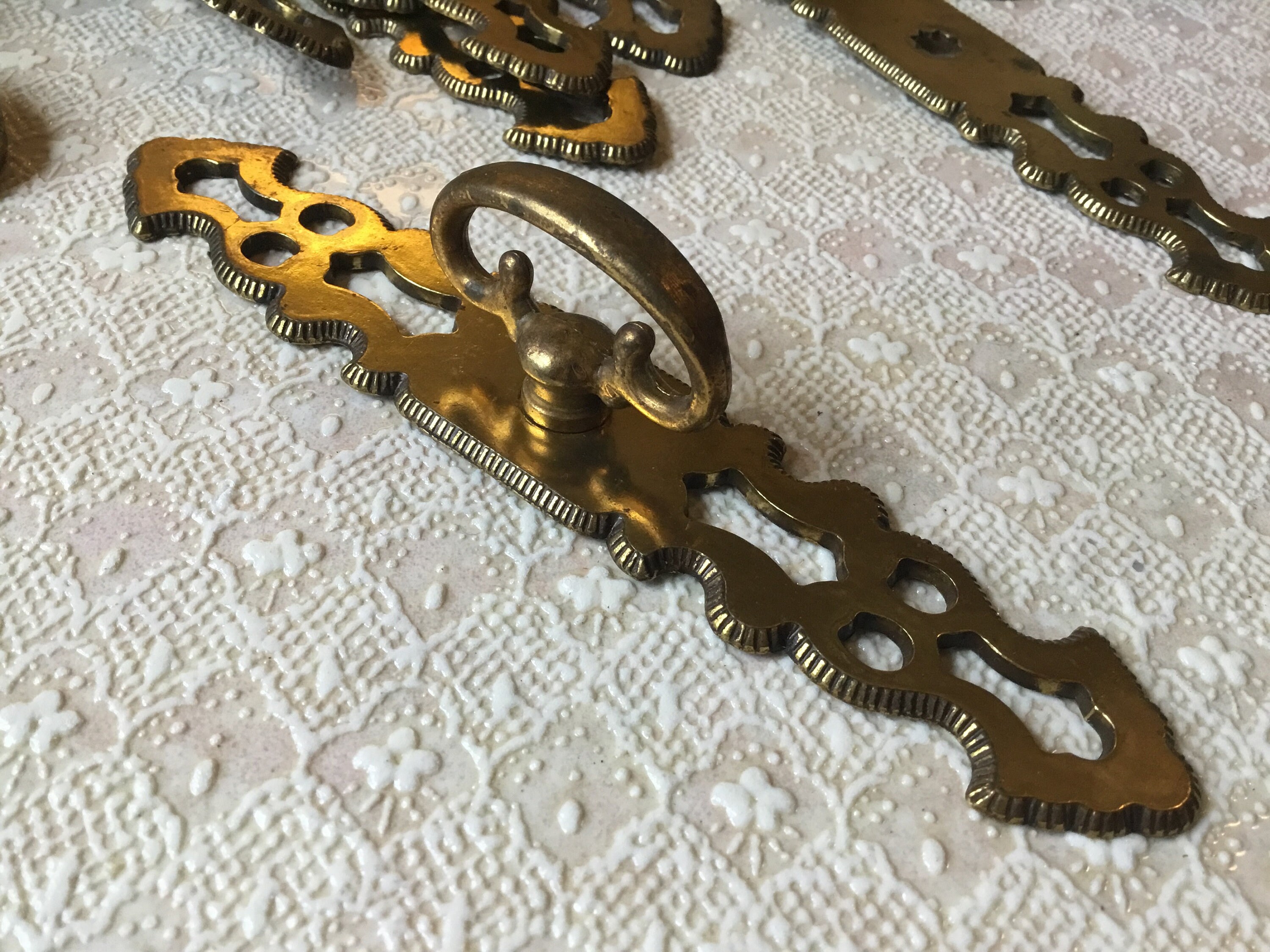 1 pair of Vintage Faux Key Drawer Pulls Vintage Brass Plated Etsy