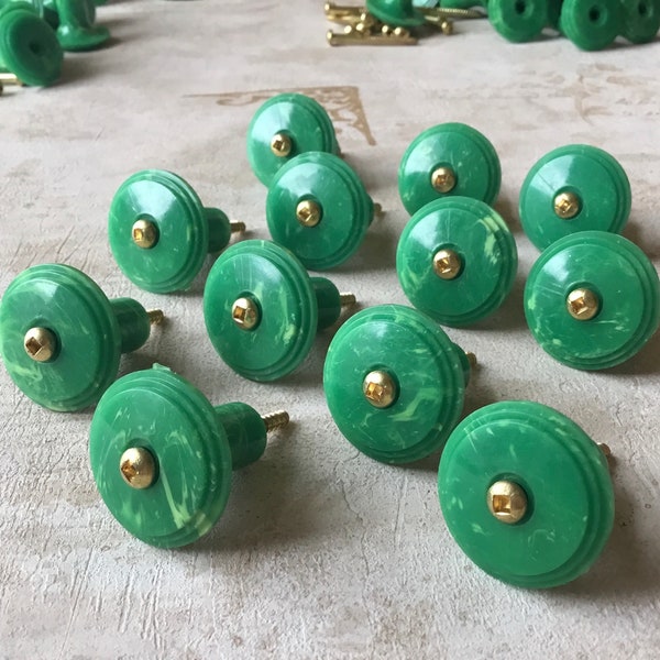 Art Deco Cupboard Knobs set of 12 Round Green Vintage 1940’s Front Mount Cupboard Pulls Vintage Art Deco Green Drawer Pulls Cabinet Pulls