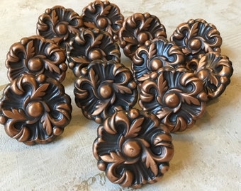 French Provincial Knobs set of 12 1960’s Amerock Modern Provincial Scalloped Copper Plated French Provincial Floral Knobs