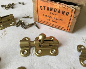 Vintage Barrel Bolt 1 Vintage Sliding Barrel Bolt Dull Brass 2” Vintage Sliding Cupboard Latch New Old Stock The Shelby Products Co. Ohio