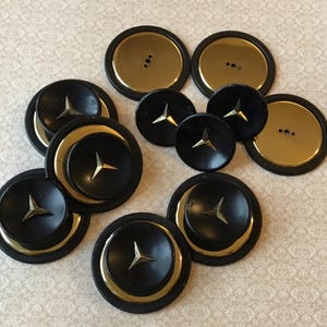 Mercedes Stars met bijpassende achterplaten Set van 8 geborgen enkele montage ebbenhout/messing afwerking Atomic Star Pulls