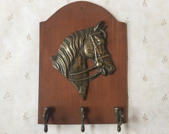 Brass Horse triple Coat Hook, Vintage Brass Equestrian Horse Head Wall Mounted Bridle Hook Vintage Brass Horse Farmhouse decor