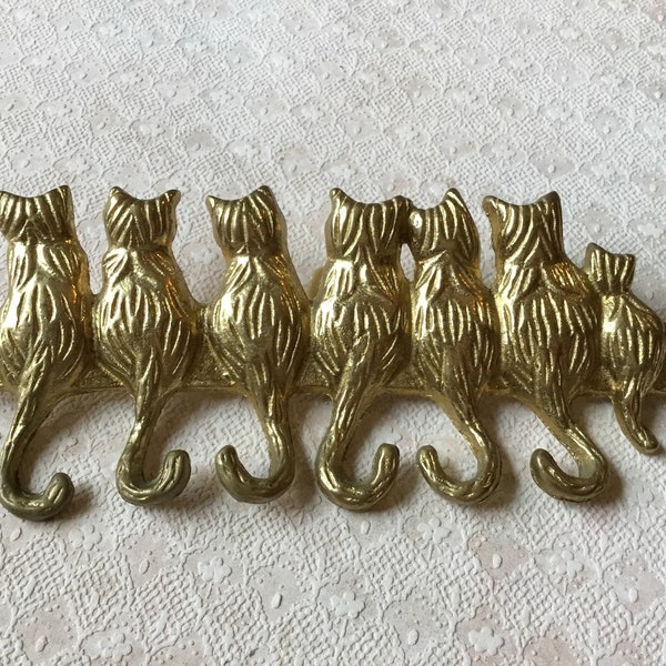 Cat Key Hanger, Vintage Brass Cat Tail Hanger with 6 Hooks, Vintage Brass Cat Jewlery Hanger Taiwan