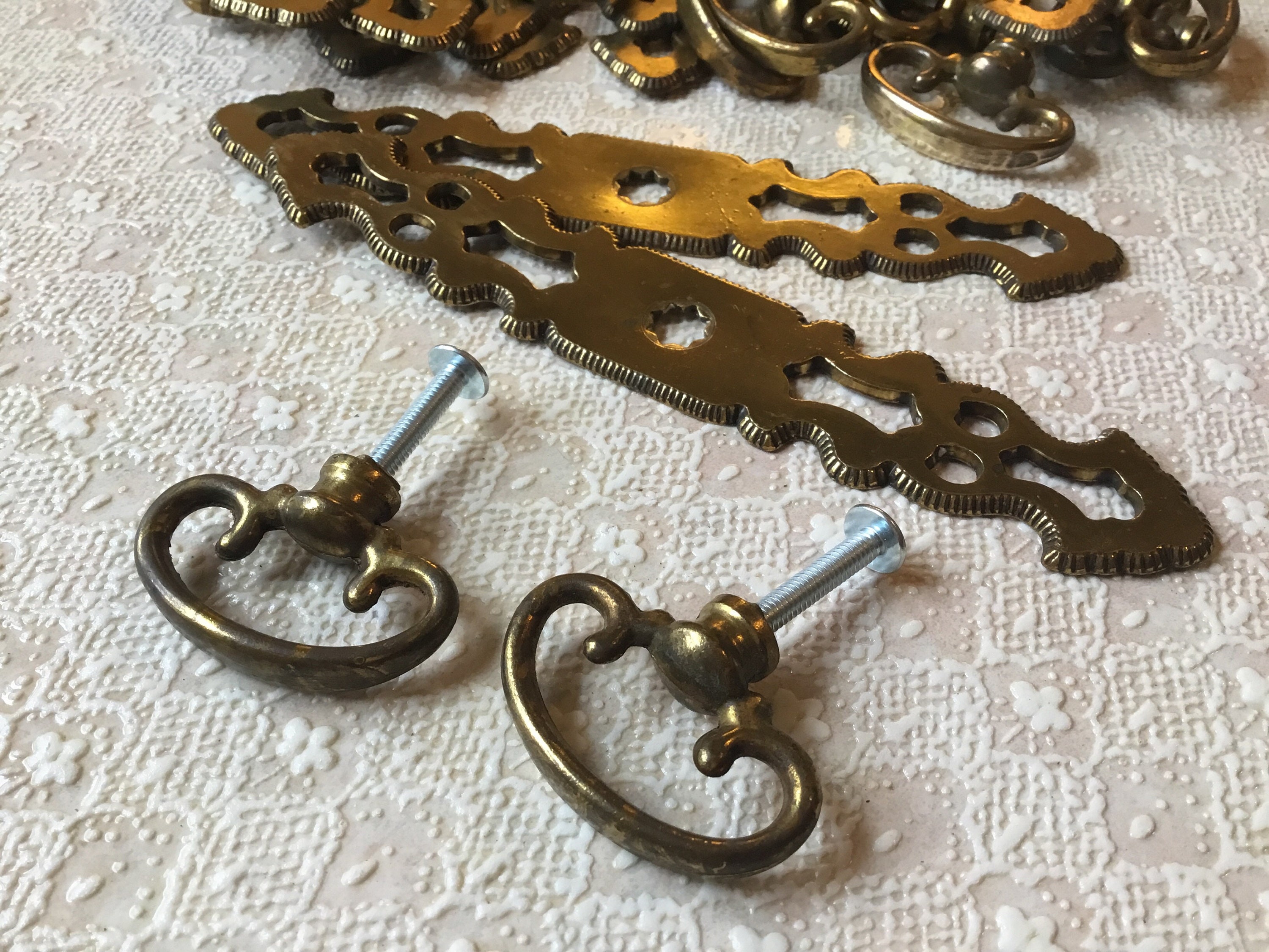 1 pair of Vintage Faux Key Drawer Pulls Vintage Brass Plated Etsy