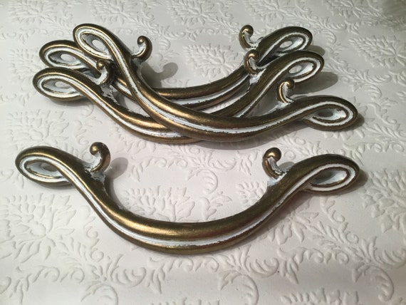 6 Vintage Brass Brushed With White Scrolled End Etsy