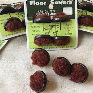 MCM Furntiure Glides Chair Set of 16 Vintage Nail on type Carpeted Floor Savers, Vintage Chair Glides New Old Stock In original packages