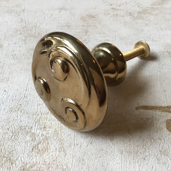 Vintage Bifold Door Knob, New Old Stock Vintage Single Mount scrolled Drawer Pull, Large Scrolled ornate pantry door pull