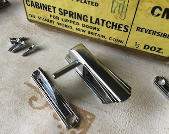 Vintage Hoosier Spring Latch for lipped doors New Old Stock, chrome plated Pantry Latch Hoosier Cabinet Latch Reversible