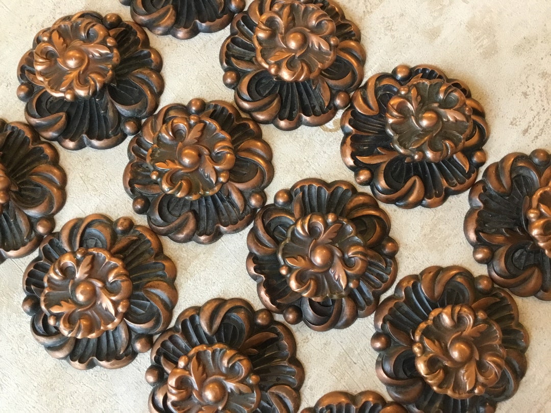 Vintage French Provincial Pulls With Matching Backplates Set of 12