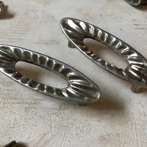 MCM Concave Oval Scalloped Furniture Handles PAIR of 3 3/4” Vanity Cabinet Pulls with 2 1/2” Centre Mounting Holes (many available)