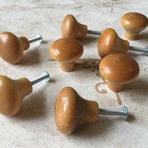 Vintage Wood Drawer Knobs set of 8 Vintage 1960’s up cycled pedestal Wood Cabinet Knobs, Vintage Wood Cupboard Knobs