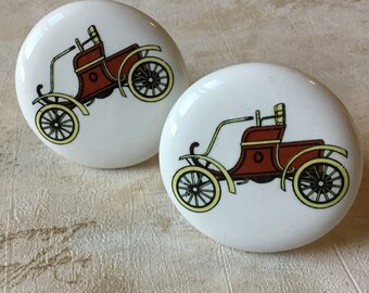 Ford Model T Vintage pair of 1960’s Ceramic/Porcelain NOS 2” Cupboard Knobs, Single Mount Drawer Knobs (many available) JAPAN
