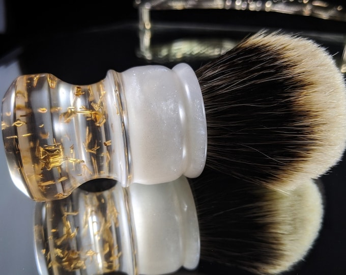 Featured listing image: DENSE Badger shaving Brush Custom Resin Handle Gold ivory