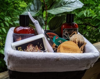 Mens Artisan gift basket Shave Homemade wet shave 100 dollar basket