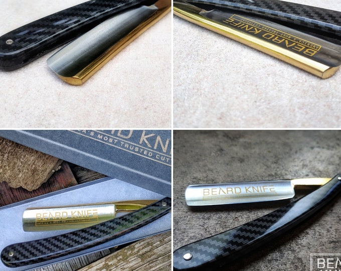 Featured listing image: Beard Knife Straight Razor 13/16   Round Point Carbon Fiber abs  scales Shave Ready