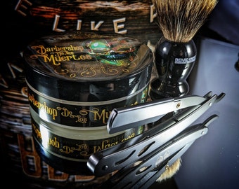 Mens Bathroom Starter Pack. Razor,  Shave Soap,  badger Brush, Murphy & McNeil Barbershop De Los Muertos Gift