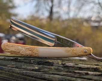 Antique Ornate Victorian  Straight Razor Germania Uncle Sam Eve shave ready