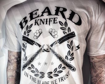 Straight razor T shirt Beard Knife All sizes Mens in the blade we trust 12% discount for BitcoinSelf care