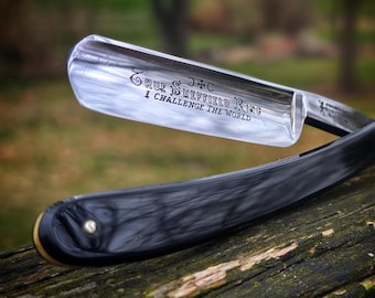 Rare Antique Joseph Elliot True Sheffield Ring  I challenge the world  Straight Razor 13 16