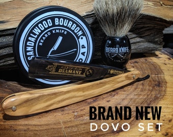 Brand New Dovo "Diamant"  Black Steel Straight Razor, Olivewood Handles, Black Blade, Carbon Steel, Full Hollow, 5/8 Free soap, brush