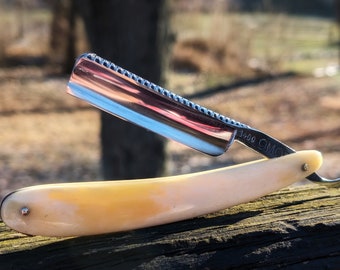 custom  Vintage Omor 1400 Solingen  Made In Germany Straight Razor worked spine custom horn scales