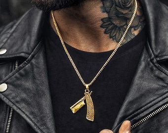 Golden  Straight Razor Necklace Barber Wet Shaver Chain Stainless SteelSelf Care