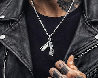 Silver Chrome Straight Razor Necklace Barber Wet Shaver ChainMen's Self Care