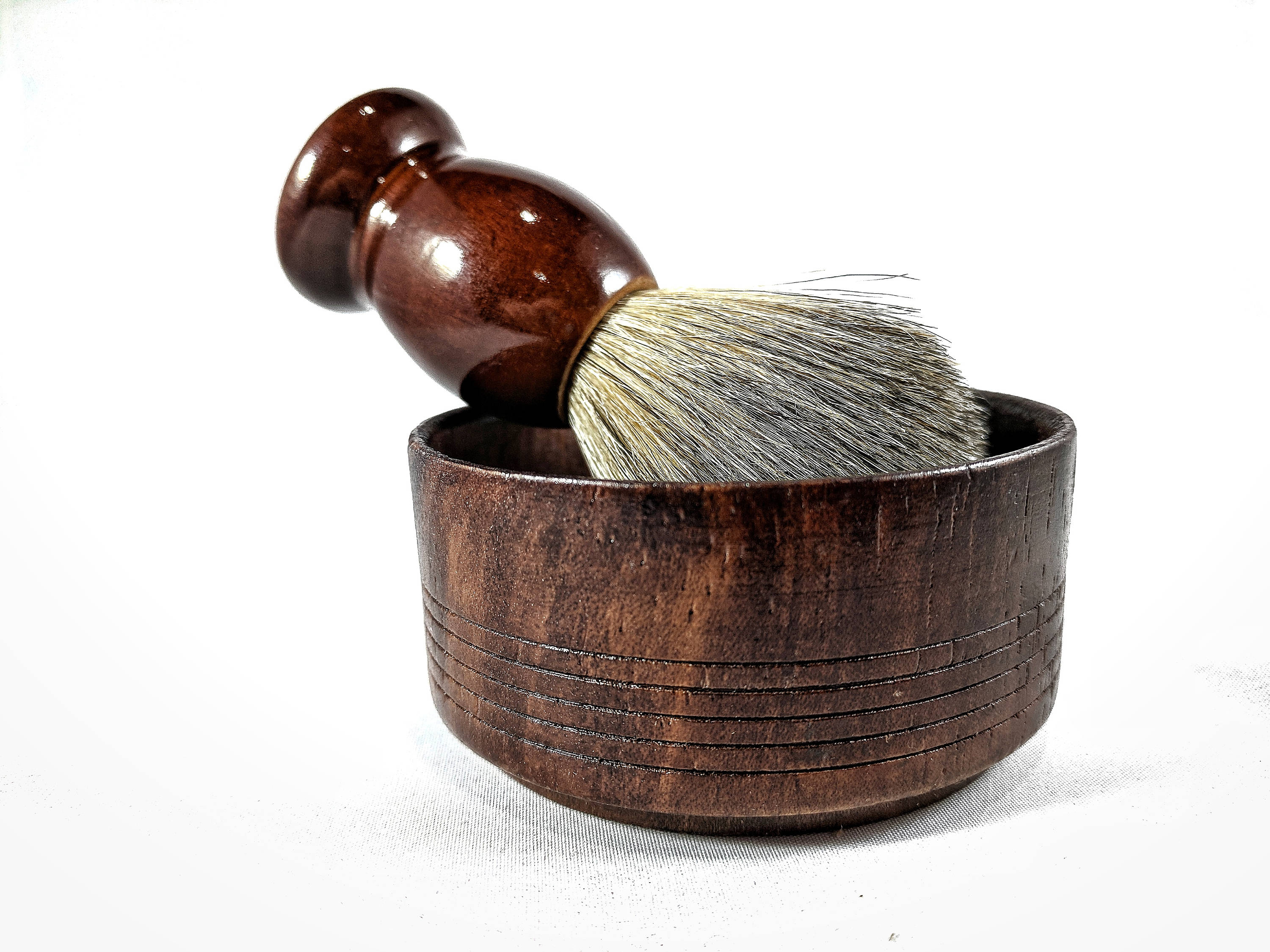 Hand carved Wood Shaving Bowl and Badger Hair Shaving Brush combo Beard