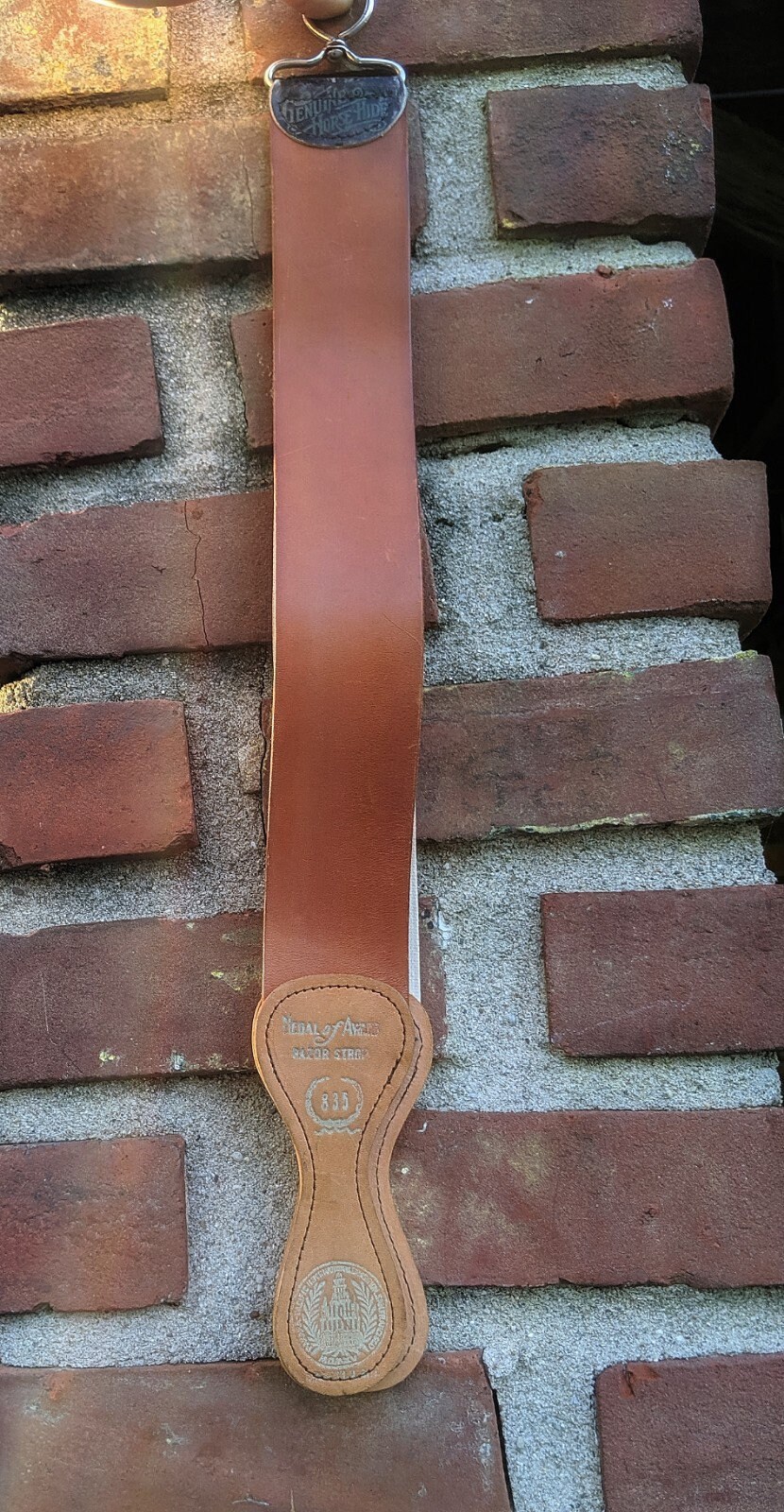 NOS Antique 1915 Horse Hide Leather Barber Razor Hone Strop Medal of Award A