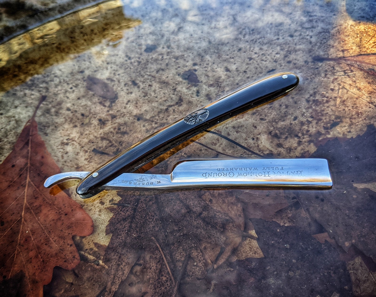 Black vintage Boker Extra Hollow Ground Straight Razor Shave ready