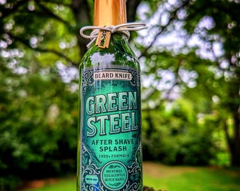 Green Steel Aftershave Splash: Menthol Eucalyptus & Witch Hazel - Beard Knife