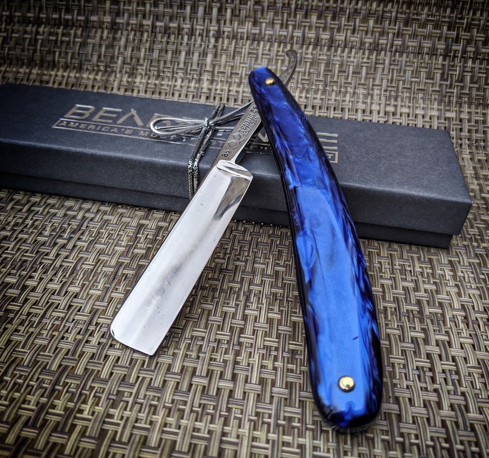 Custom Vintage Dovo Tennis Straight Razor that is 11/16 Blue Scales