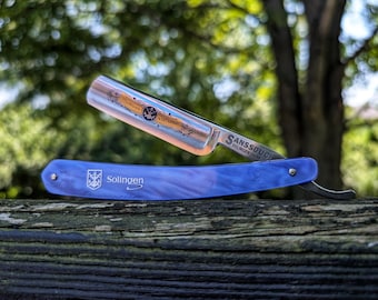 NOS 58 Sanssouci Straight Razor, wblue Soligen Handles