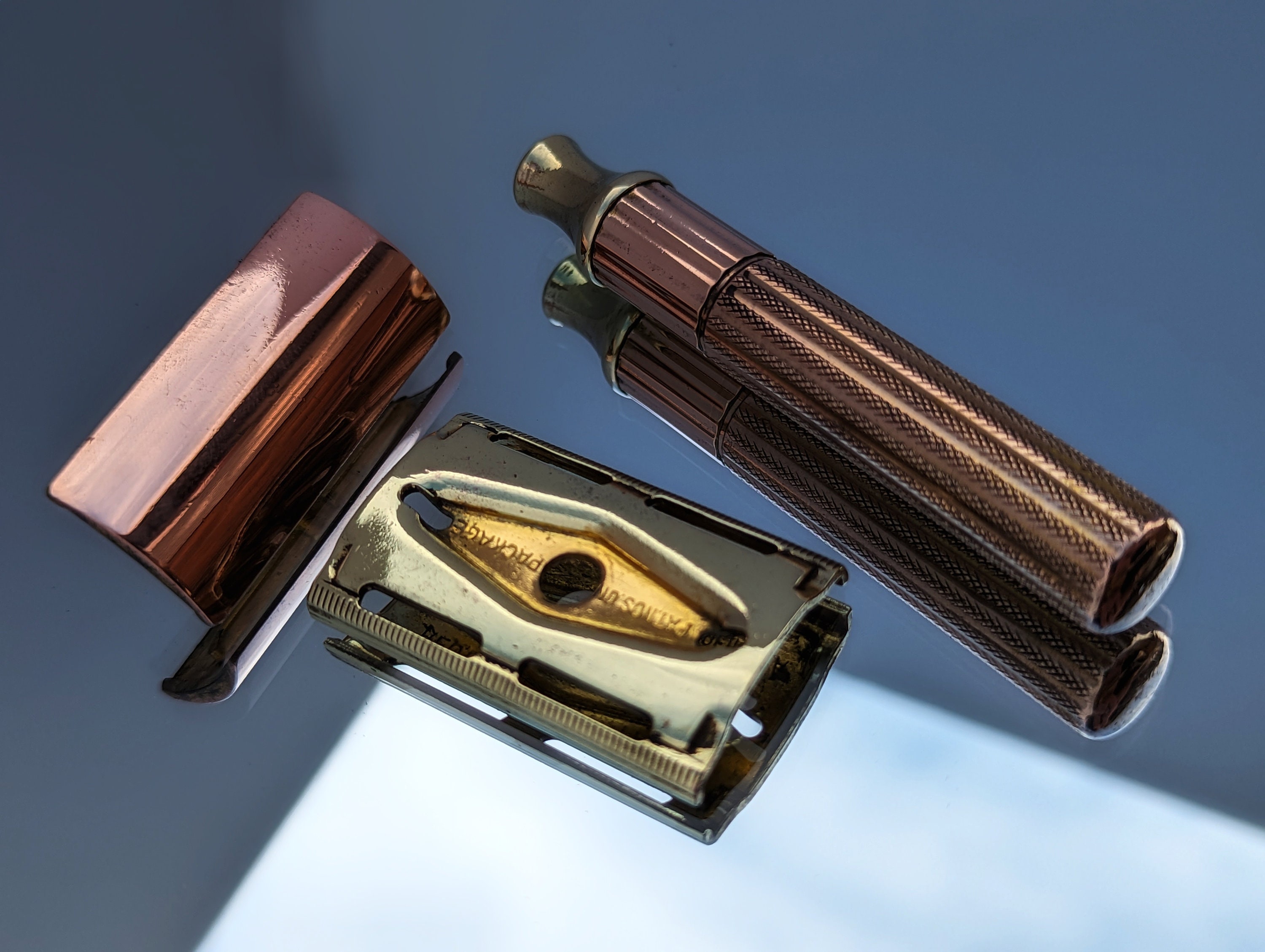 1960s DE Gillette DE Double Edge Safety Razor 3 Tone Gold Rose Gold