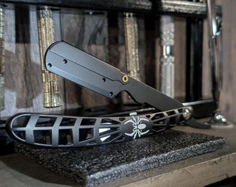 Black White Spider Barber Razor Shavette Beard Knife with 100 blades  Self care