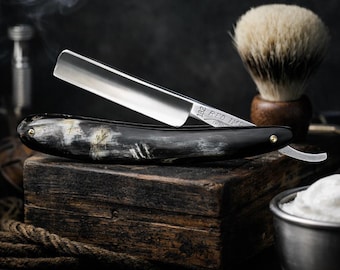 Custom made antique straight razor Case Imp custom scales