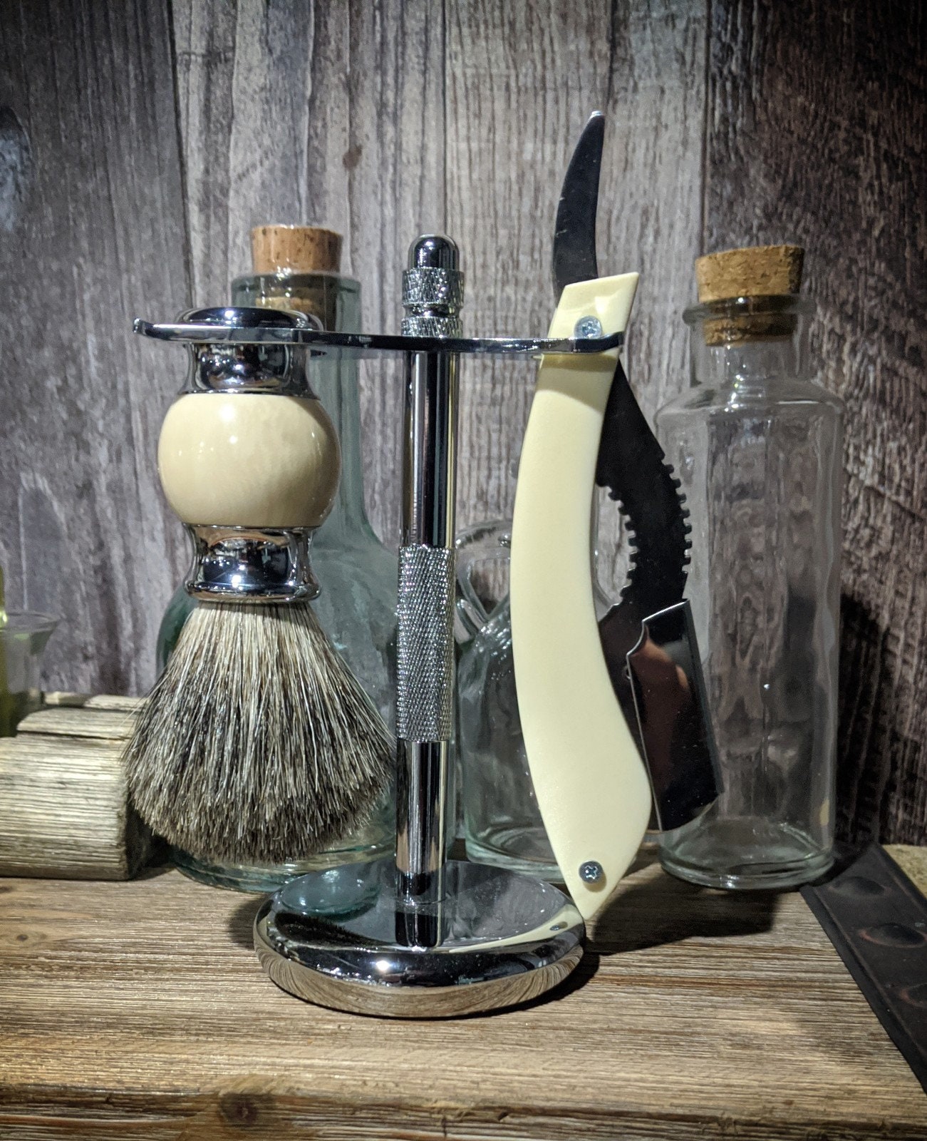 Discount Complete Shavette Set. Brush Stand Razor