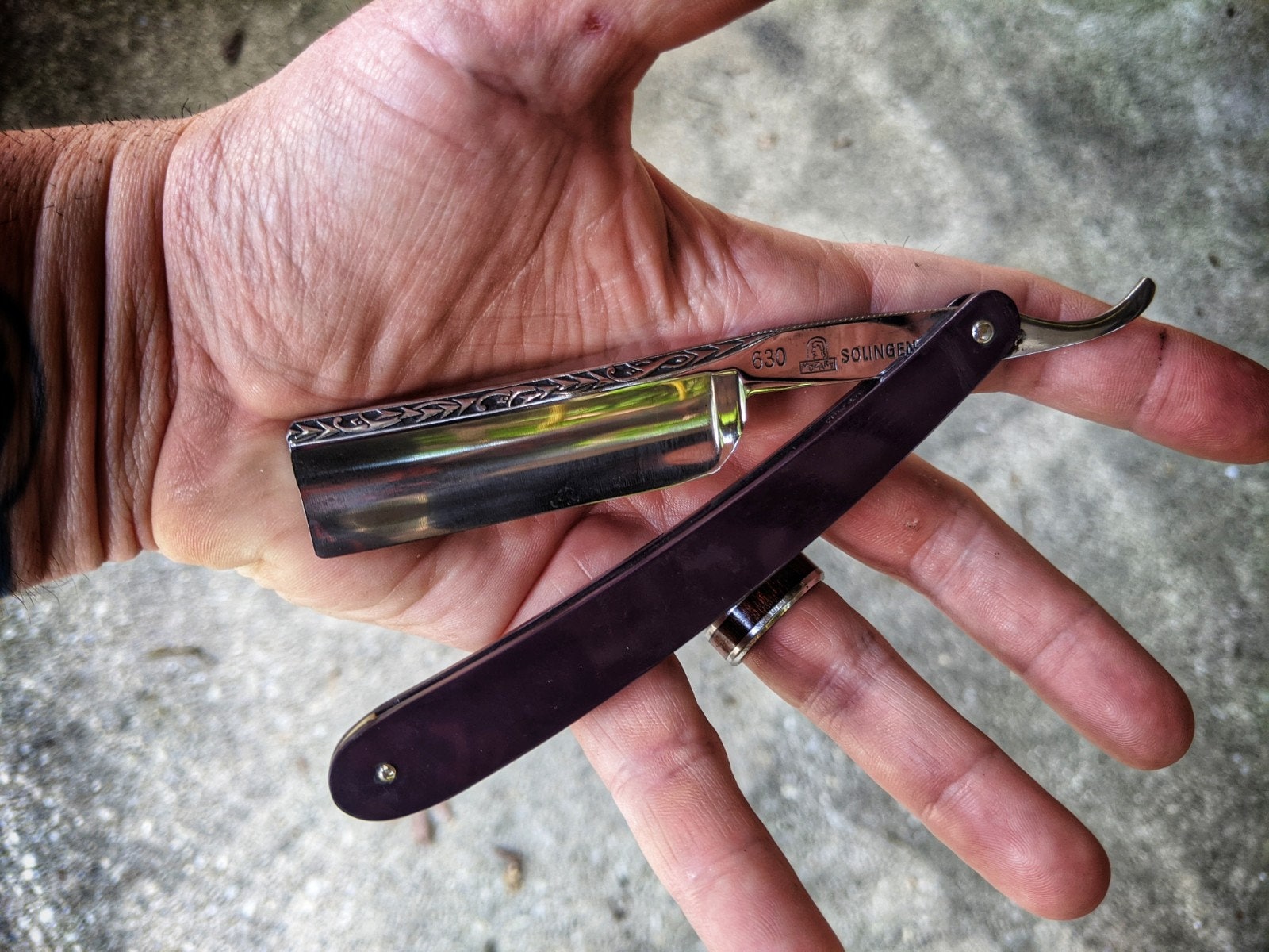 Plum Razor mozart Worked Spine Straight Razor fancy Plum purple scales Shave ready ...