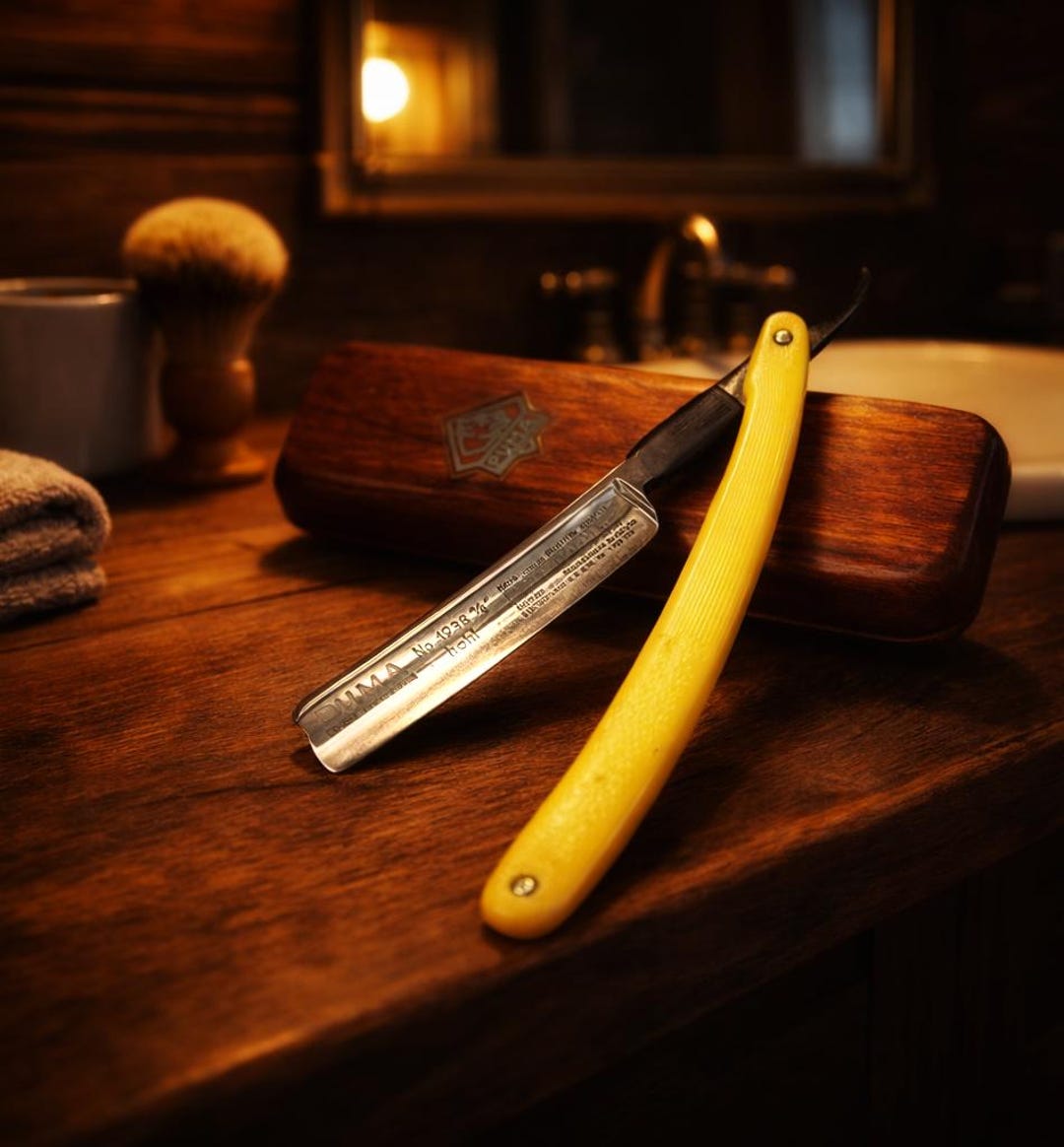 Vintage Puma 1938 Straight Razor 4/8 - Solingen Steel With Wood