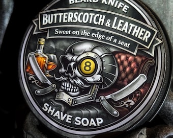 Butterscotch and Leather  Shave Soap Beard Knife  husband boyfriend father for him Self Care