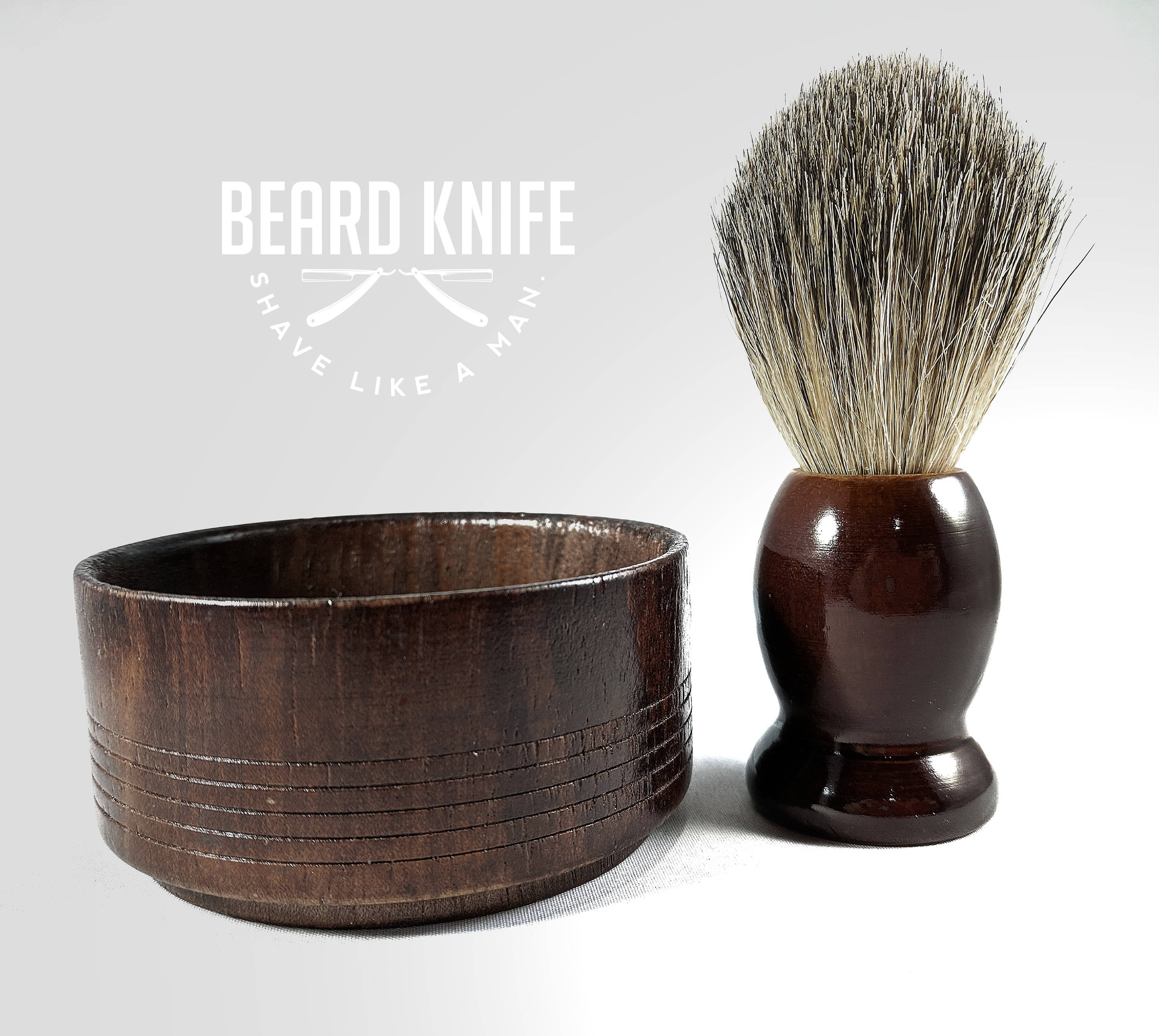 Hand carved Wood Shaving Bowl and Badger Hair Shaving Brush combo Beard