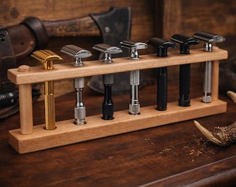 7 Hole/Slot DE Double Edge Razor Stand Wood