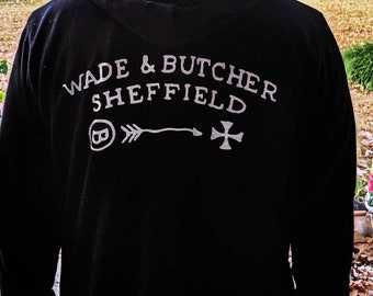 BeardKnife Wade and butcher Bella canvas black straight razor hoodie