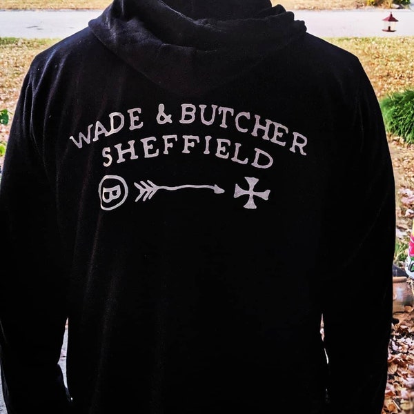 BeardKnife Wade and butcher Bella canvas black straight razor hoodie