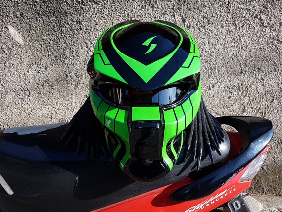 Full Face Motorcycle Helmets Visor Flip Up Green Skull Skeleton Ghos