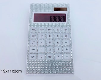 Blingustyle Sparkly Silver Crystal 12 Digits Dual Power Calculator home/office