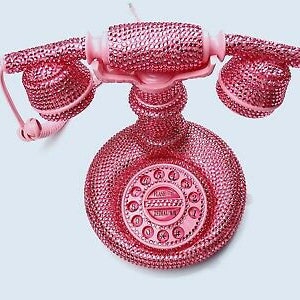 Handmade Pink Crystal Rhinestone Retro Telephone: Home Office Decor