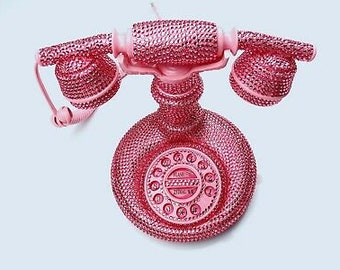 Blingustyle sparkly pink crystal design retro real telephone home/office gift (Real telephone)