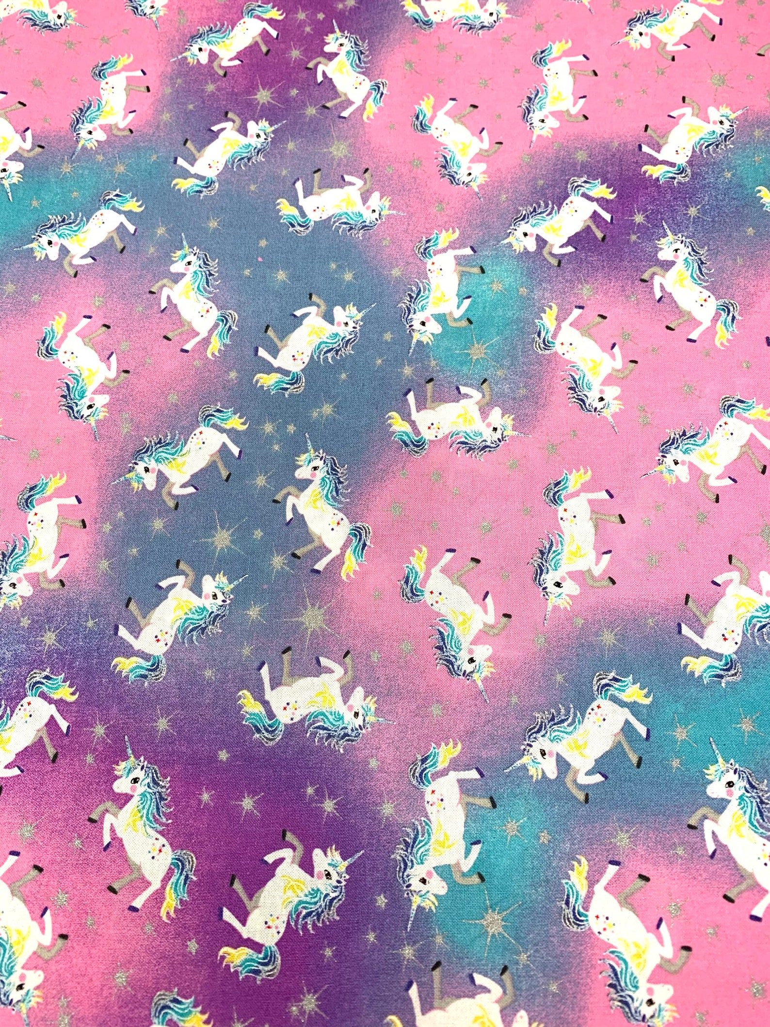 Unicorn Tie Dye Fabric unicorn Cotton Fabric Metallic - Etsy