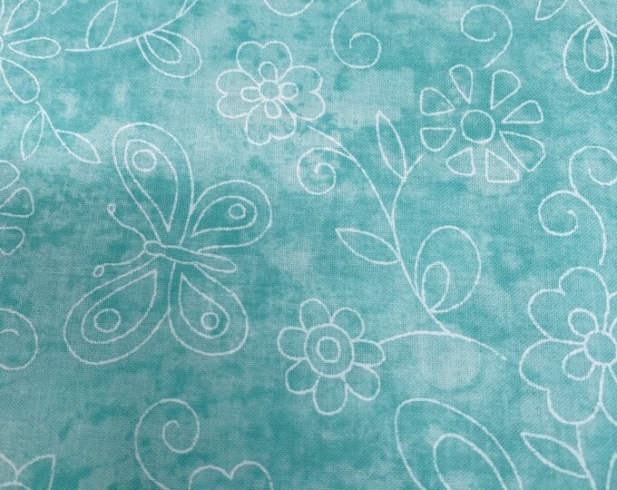 Butterfly Cotton Fabric Butterfly Fabric Aqua Blue Etsy